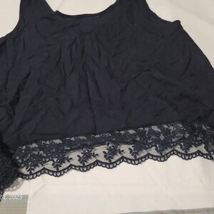 Elegant Navy Lace Trim Women's Top